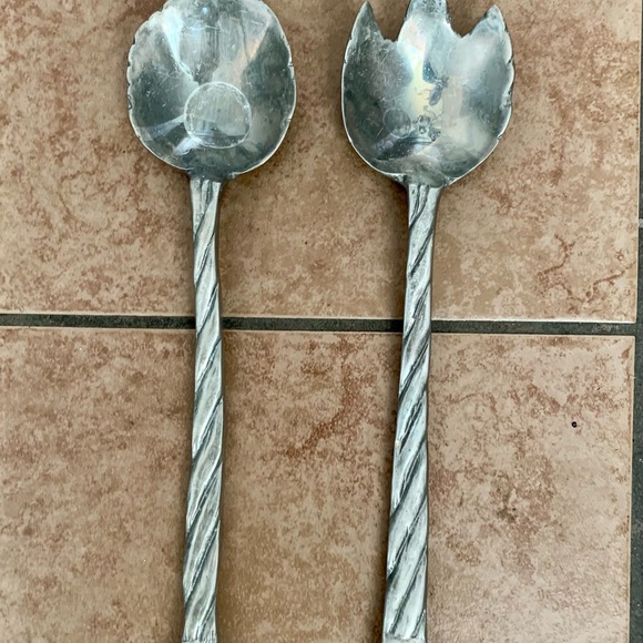 Stainless fork and spoon salad server - Picture 1 of 8